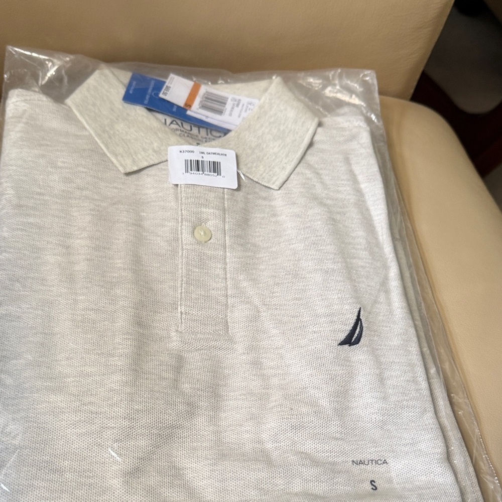 Nautica Men's Deck Polo Shirt in oatmeal heather